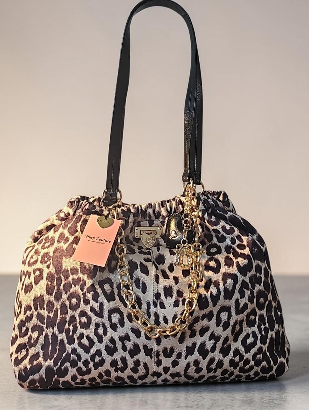 Juicy Couture Nwt Leopard Shoulder Tote in Brown and Black with Gold Accents